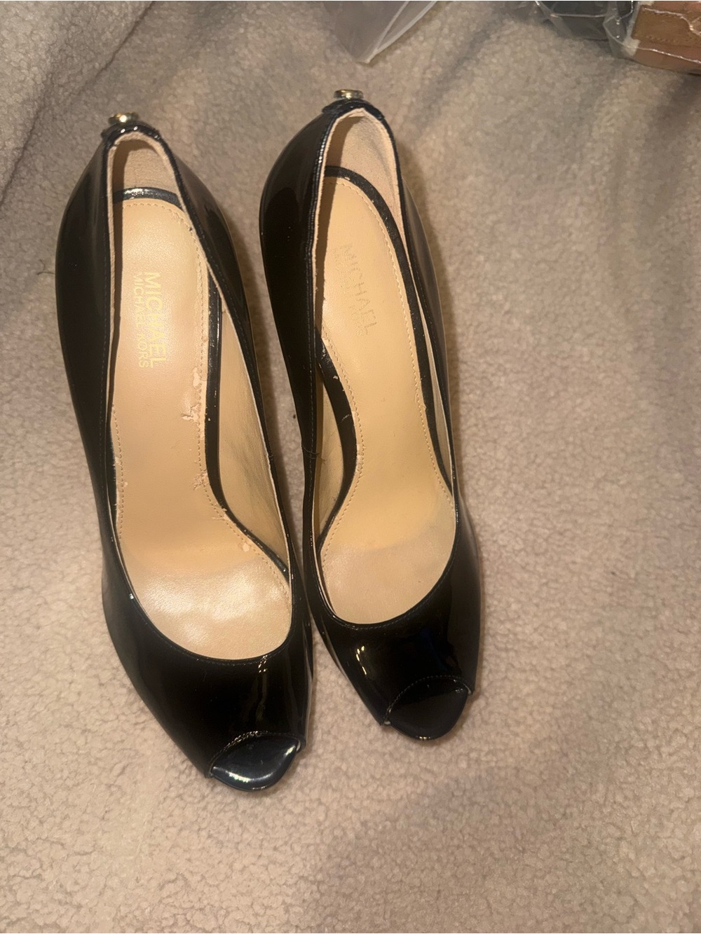 Michael Kors Black Patent Peep-Toe Heels